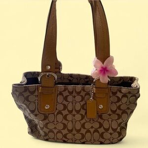 Coach Tan and Brown Signature Shoulder Bag